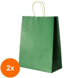 Bisbags Set 2 x 100 Pungi din Hartie cu Manere, Verde Inchis, Interior Natur, 32 x 12 x 41 cm (SIB-2xBBG-PK633)