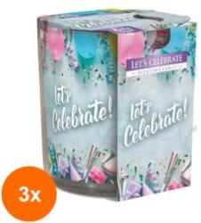 LCA Set 3 x Lumanare Parfumata in Pahar Imprimat, Let's Celebrate, 22 Ore (GIL-3xLCA-SN72S-49)