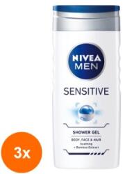 Nivea Set 3 x Gel de Dus Nivea Men Sensitive, cu Extract de Bambus, 500 ml