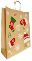 Bisbags Punga din Hartie cu Manere, Natur, Model Craciun, 20 x 9 x 25 cm, 100 Bucati (BBG-PK2833)