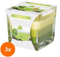 LCA Set 3 x Lumanare Parfumata in Pahar in Trei Culori, Ceai Verde, 32 Ore (GIL-3xLCA-SNK80-83)