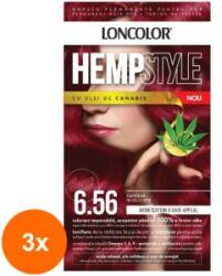 LONCOLOR Set 3 x Vopsea Permanenta pentru Par Loncolor HempStyle, 6.56 Capsuna, 100 ml
