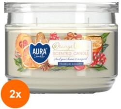 AURA Set 2 x Lumanare Parfumata cu Doua Fitile si Capac, Fursecuri cu Portocale, 30 Ore, Alb, 280 g (GIL-2xLCA-SNP106-450)