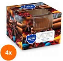 AURA Set 4 x Lumanare Parfumata in Pahar, Christmas Spices, Timp de Ardere 18 Ore, Aura (GIL-4xLCA-SN69-406)