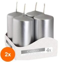 BISPOL Set 2 x 4 Lumanari Stalp Bispol, 40 x 80 mm, Argintiu (GIL-2xLCA-SW40/80-271-A4)