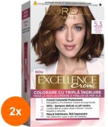L'Oréal Set 2 x Vopsea de Par Permanenta cu Amoniac L'Oreal Paris Excellence Creme 5.3 Saten Deschis Auriu, 192 ml