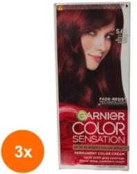 Garnier Color Sensation Set 3 x Vopsea de Par Permanenta cu Amoniac Garnier Color Sensation 5.62 Visiniu Intens Pretios, 110 ml