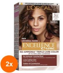 L'Oréal Set 2 x Vopsea Par Permanenta fara Amoniac Excellence Universal Nudes 5U Light Brown 192 ml