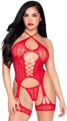 Leg Avenue Heart Net Cami Garter and String 89338 Red