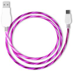  Prémium Adat- és Töltőkábel, USB-C/USB csatlakozó, többszínű villogó LED fény, 2A gyorstöltés, 1 méter, pink (TB12371)