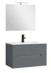 Leziter Trent Mobilier de baie 80 cm lavoar ceramic (2 sertare) cu oglindă 60x80 cm gri antracit (TRENT80ANTSZ)