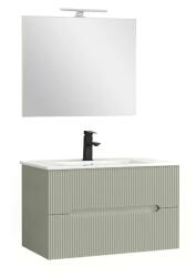 Leziter Trent Mobilier de baie 80 cm lavoar ceramic (2 sertare) cu oglindă 60x80 cm verde (TRENT80Z)