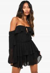 Boohoo Fekete Overál, Size 42, hosszú ujjú, fodros