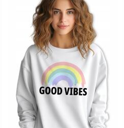  Fehér melegítő pulóver, Size M, pamut-poliészter, Good Vibes felirat, többféle minta (BLUZA BIAŁA ESTETYCZNE NAPISY)