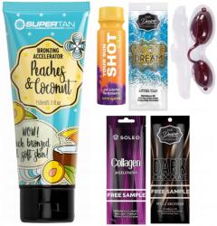 SuperTan Peaches Coconut Cream bronzosító, aloe verás, ingyenes ajándékok