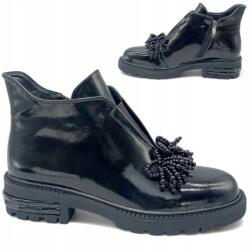 S. Barski Női Bőr Bokacsizma, Size 38, fekete, lakkozott (Botki skórzane jesienne czarne lakierowane)