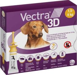 Vectra 3D spot-on repelent pentru câini împotriva căpușelor, puricilor, țânțarilor și muștelor (pentru câini de 1, 5-4 kg; 3 x pipetă de 0, 8 ml; Galben)