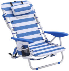 SONGMICS Összecsukható Strand Szék Kék-Fehér Csíkos Alumínium Hordozható (EUZ-GCB62BU)