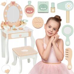 Tooky Toy fa fésülködőasztal, etetőszékkel, tükör, LED, kozmetika (TP530)
