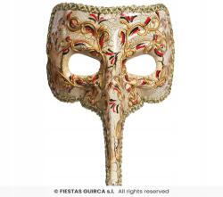 Fiestas Guirca Velencei maszk, arany, hosszú orr, farsangra (17725)