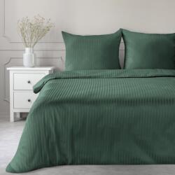 Takoy Lenjerii de pat Damasc 220x200 cm din bumbac satinat culoare verde închis cu dungi fine VERA Lenjerie de pat