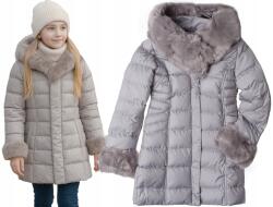  Téli kabát, Size 158, szürke, szőrmés kapucnival, meleg (G751A)