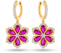 Heratis Forever Lab-grown gyémánt fülbevaló rubinnal Flower, sárga arany, 14K IZLG1544