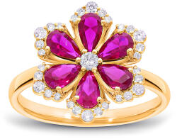 Heratis Forever Lab-grown gyémántgyűrű rubin virággal, sárga arany, 14K IZLG1544P