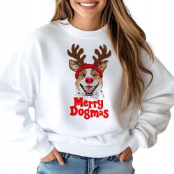  Női pulóver, fehér, karácsonyi minta, Size M, pamut (Biała Damska Bluza ze Świątecznym Nadrukiem)