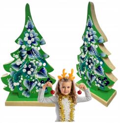 Drzazga Fából Készült Karácsonyfa, díszítéssel, karácsonyi figura (DREWNIANA CHOINKA Z PIĘKNYM ZDOBIENIEM)