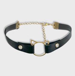 Nyakba akasztható choker bőr fekete csillogó nyaklánc cica strasszok