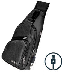 Dollcini Férfi Műbőr Válltáska - Karcálló, USB - Fekete (424061)