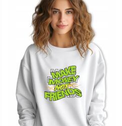  Fehér melegítő pulóver, Size M, Make Money Not Friends mintával (BLUZA BIAŁA)