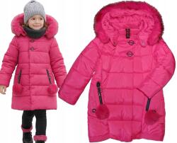  Téli kabát, Size 110, fukszia, szőrmével, meleg, steppelt (G734B)