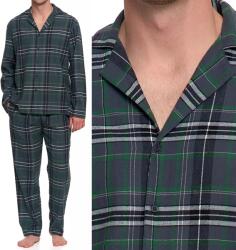 Moraj férfi flanel pizsama, kockás, zöld, XL, pamut, hosszú ujjú (PM001)