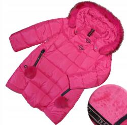  Téli kabát, Size 116, rózsaszín, szőrmével (G734B)
