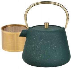 Kinghoff Öntöttvas teáskanna szűrővel üveg zöld arany fogantyú 1L (KH-1933)