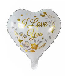 Mezőfi Team Kft Fólia lufi, szív, I love You, fehér, elegáns, 40 cm