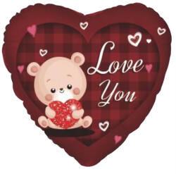 Mezőfi Team Kft Fólia lufi, szív, Love You, piros, macis, 40 cm