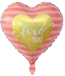 Mezőfi Team Kft Fólia lufi, szív, I love You, keretes, csíkos, 40 cm