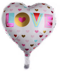 Mezőfi Team Kft Fólia lufi, szív, LOVE, fehér, szivecskés, 40 cm