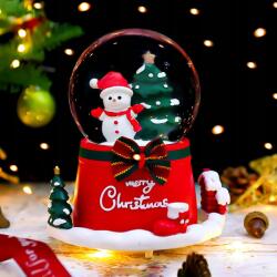  Karácsonyi Havas Jelenet, zenedoboz, LED, karácsonyfa (Christmas bauble music box)