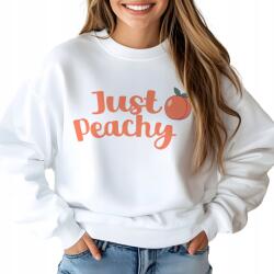  Női pulóver, fehér, Peachy, Size M, barack mintás (Biała Bluza Damska Peachy Brzoskwinie)
