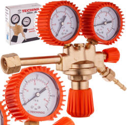 Technic Regulator de presiune pentru butelii propan-butan ZR-39P, reductor profesional 0-3 bar reglabil, debit maxim 4 m³/h, cu manometre duble și racorduri filet 21, 8 x 1/14 stânga / 3/8 stânga + ieșire cu 