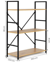 ModernHome Széles, LOFT stílusú fa polc fémkerettel, 3 polccal, ModernHome