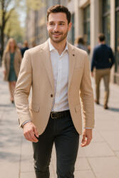 Thomas Jeans bézs zakó barna könyöklő betéttel