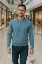 Thomas Jeans kötött pulóver V-nyakkal világos kék