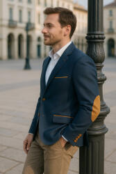 Thomas Jeans kék zakó barna könyöklő betéttel