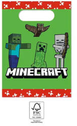 Minecraft Green papír ajándéktasak, ajándékzacskó 4 db-os