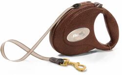 flexi Leather - Луксозен автоматичен повод за кучета до 25 кг, обшит с естествена козя кожа, 5 метра лента - кафяв